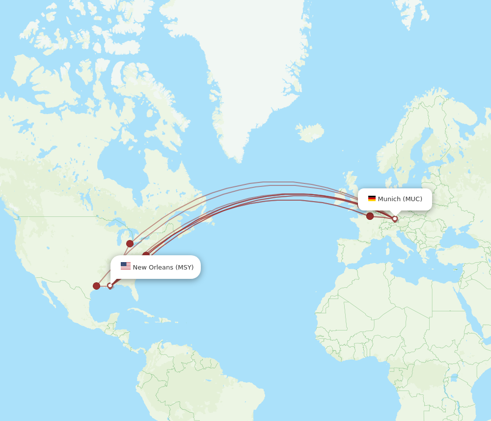 Flights from Munich to New Orleans MUC to MSY Flight Routes