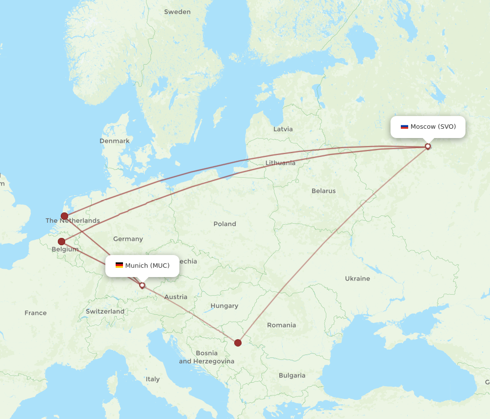 Flights from Munich to Moscow MUC to SVO Flight Routes