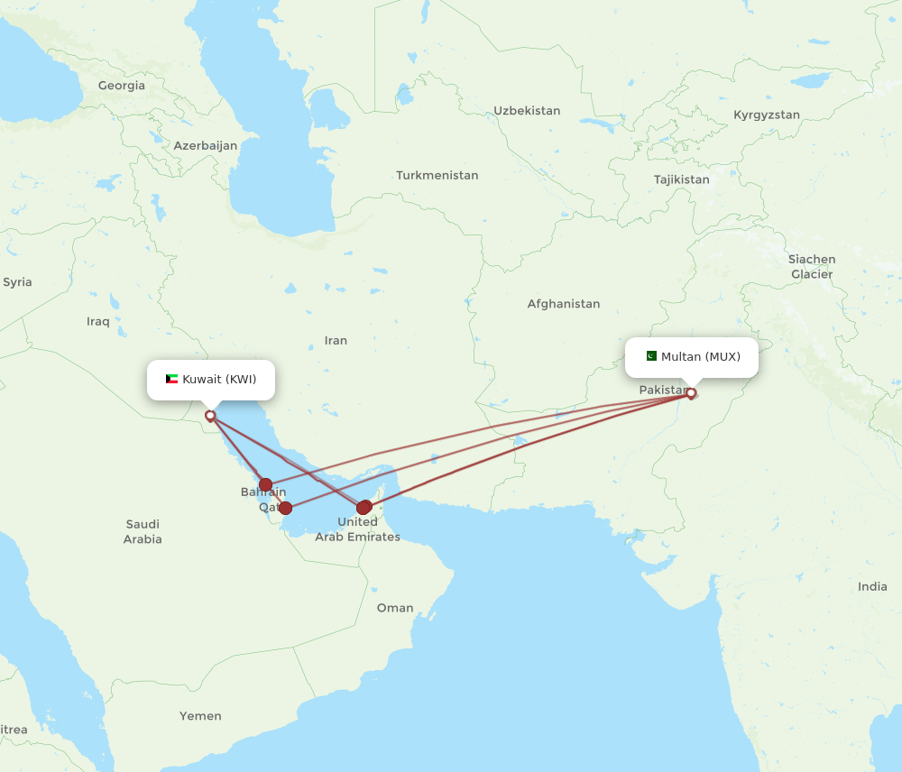 Flights from Multan to Kuwait MUX to KWI Flight Routes