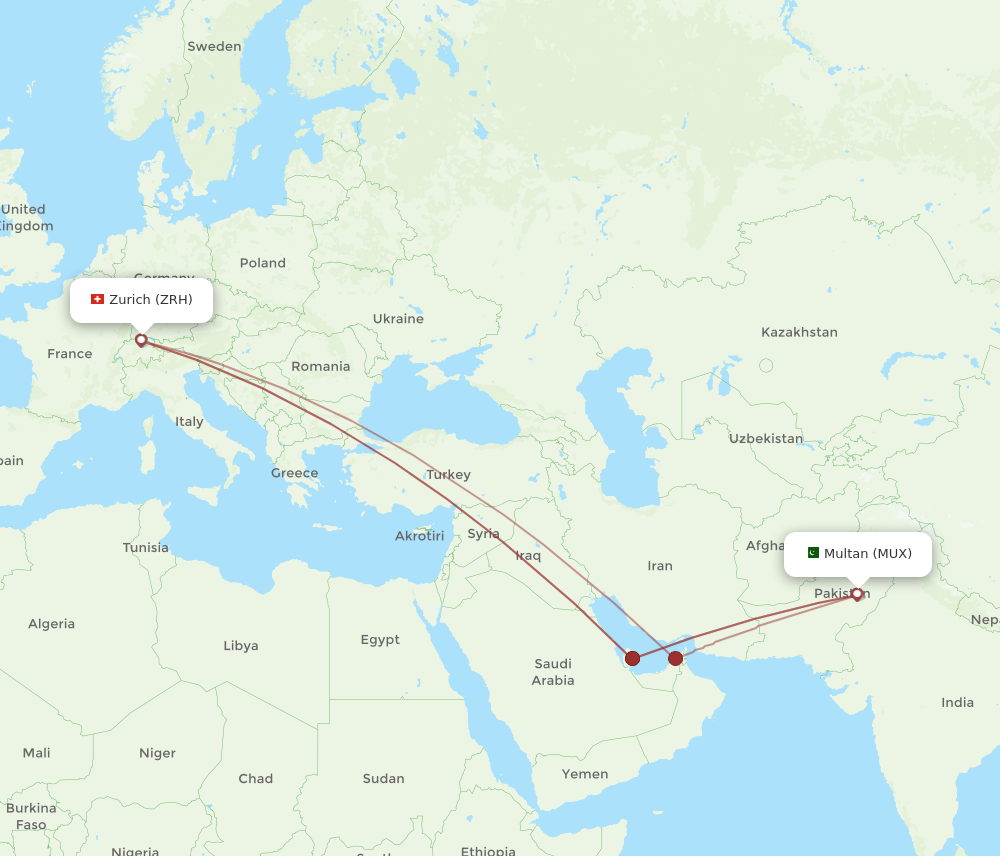 Flights from Multan to Zurich MUX to ZRH Flight Routes