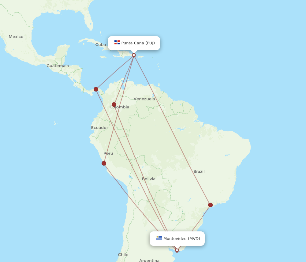 Flights from Montevideo to Punta Cana MVD to PUJ Flight Routes