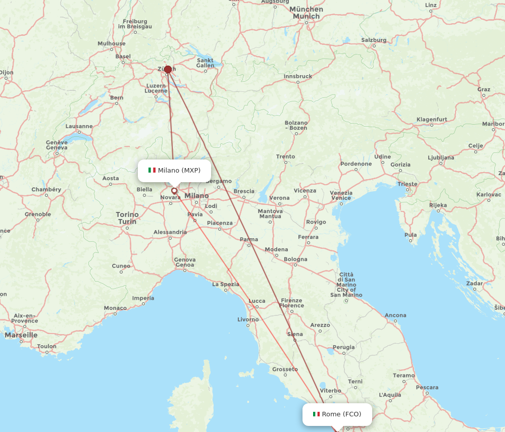 Flights from Milan to Rome MXP to FCO Flight Routes