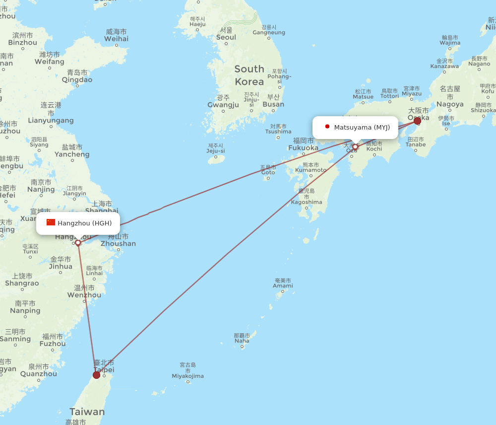 MYJ to HGH flights and routes map