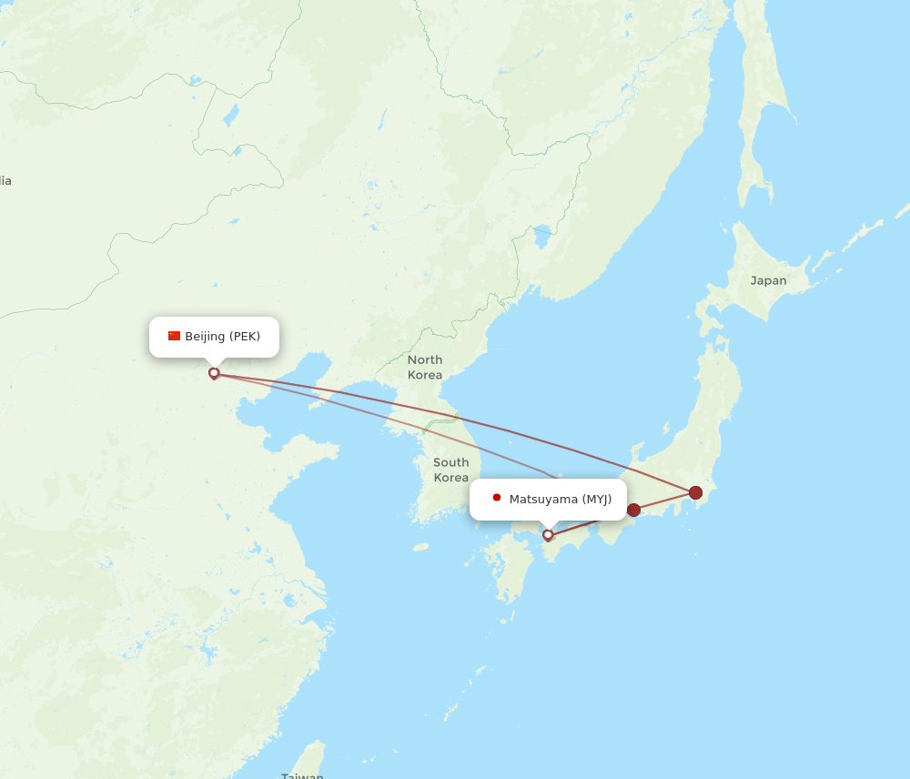 MYJ to PEK flights and routes map