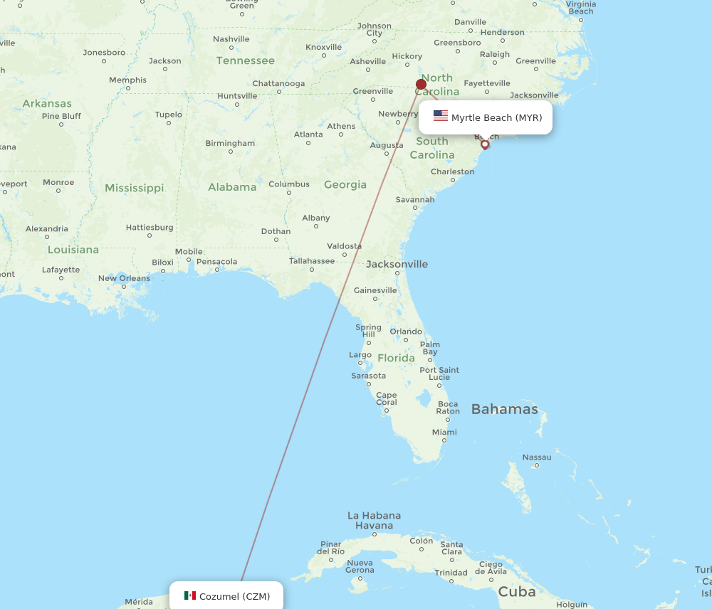 Flights from Myrtle Beach to Cozumel MYR to CZM Flight Routes