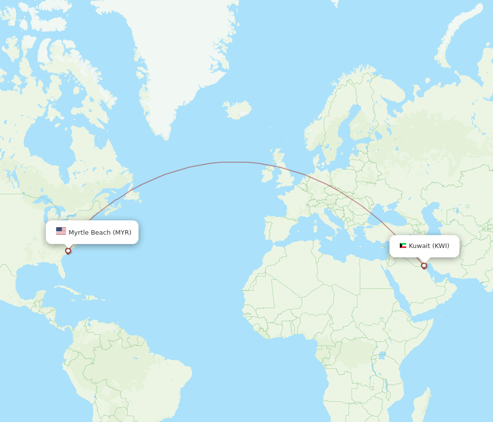 Flights from Kuwait to Myrtle Beach KWI to MYR Flight Routes