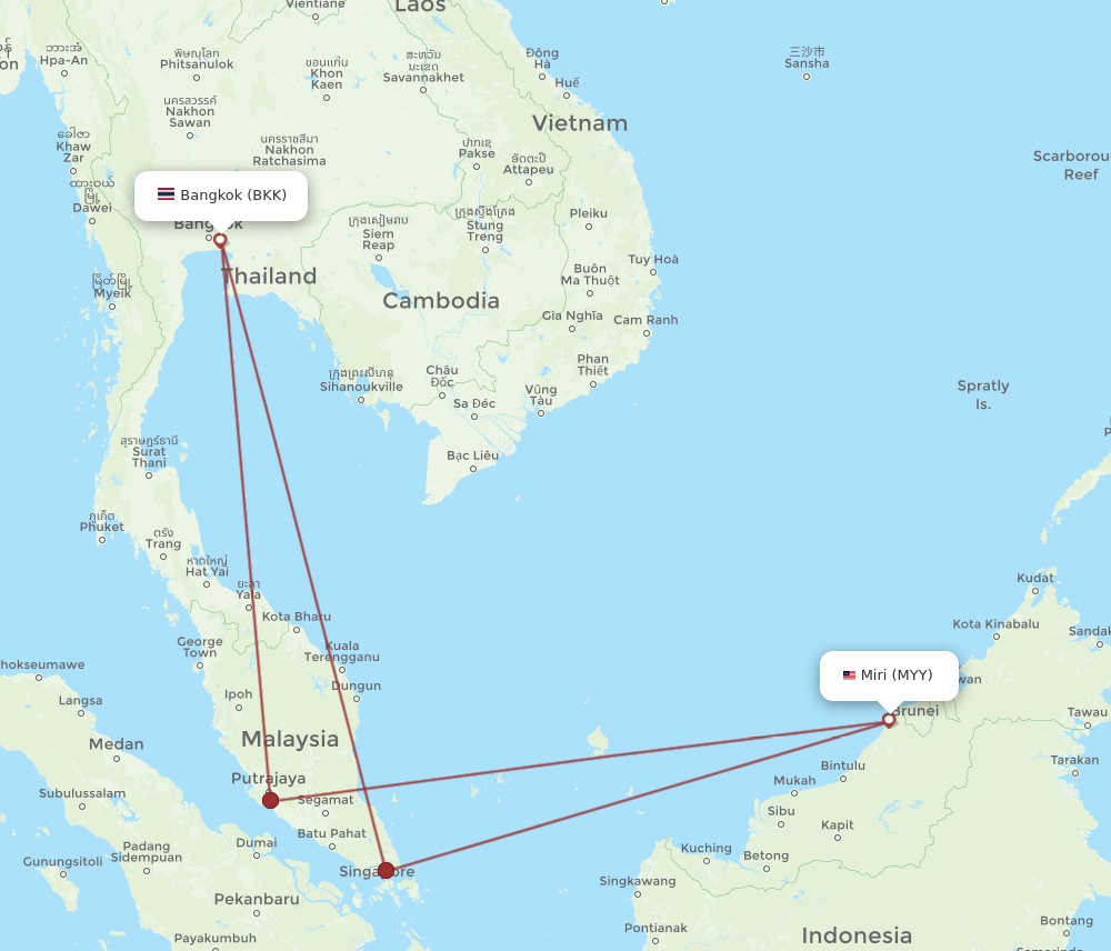 All flight routes from Miri to Bangkok, MYY to BKK - Flight Routes