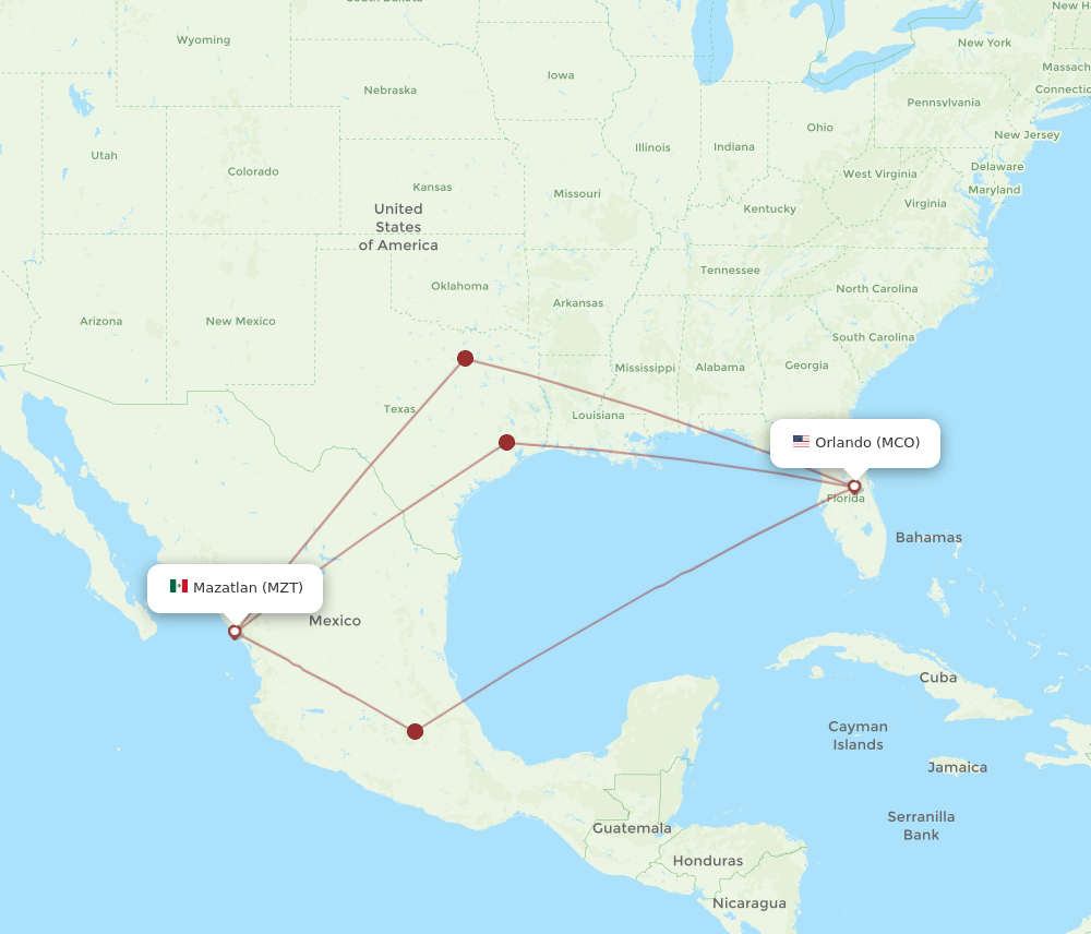 MZT to MCO flights and routes map
