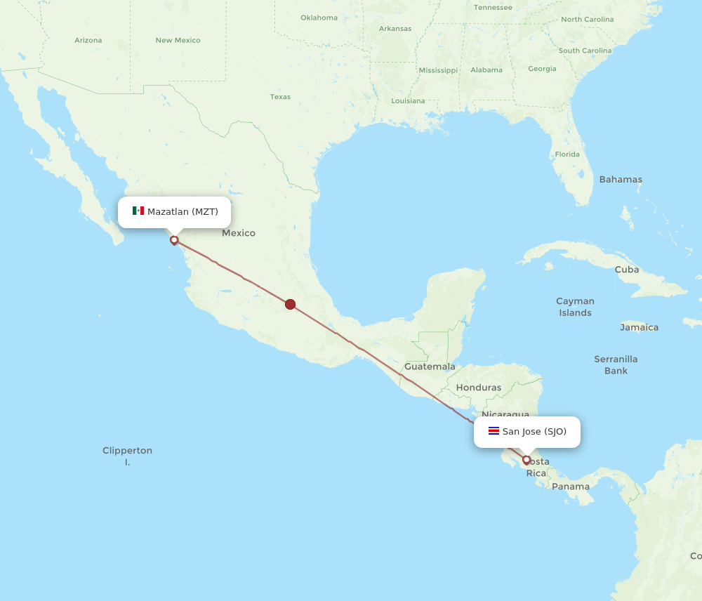 Flights from Mazatlan to San Jose MZT to SJO Flight Routes