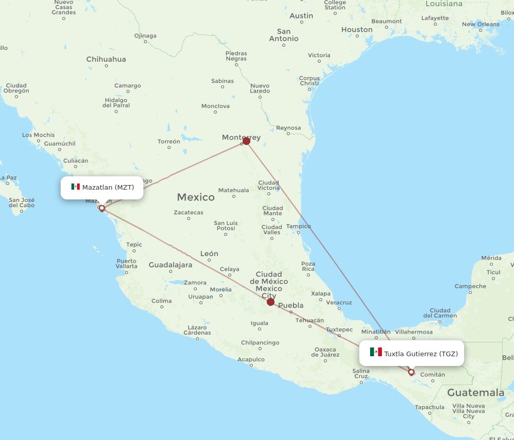 Flights from Mazatlan to Tuxtla Gutierrez, MZT to TGZ - Flight Routes