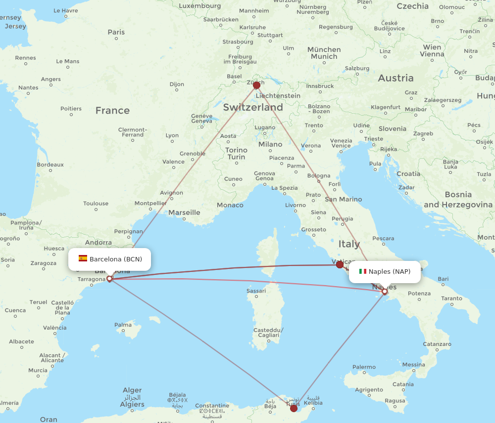 Flights from Naples to Barcelona NAP to BCN Flight Routes