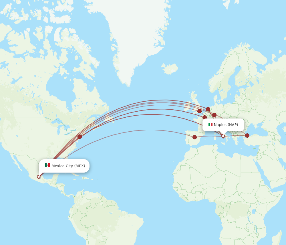 All flight routes from Naples to Mexico City, NAP to MEX - Flight Routes