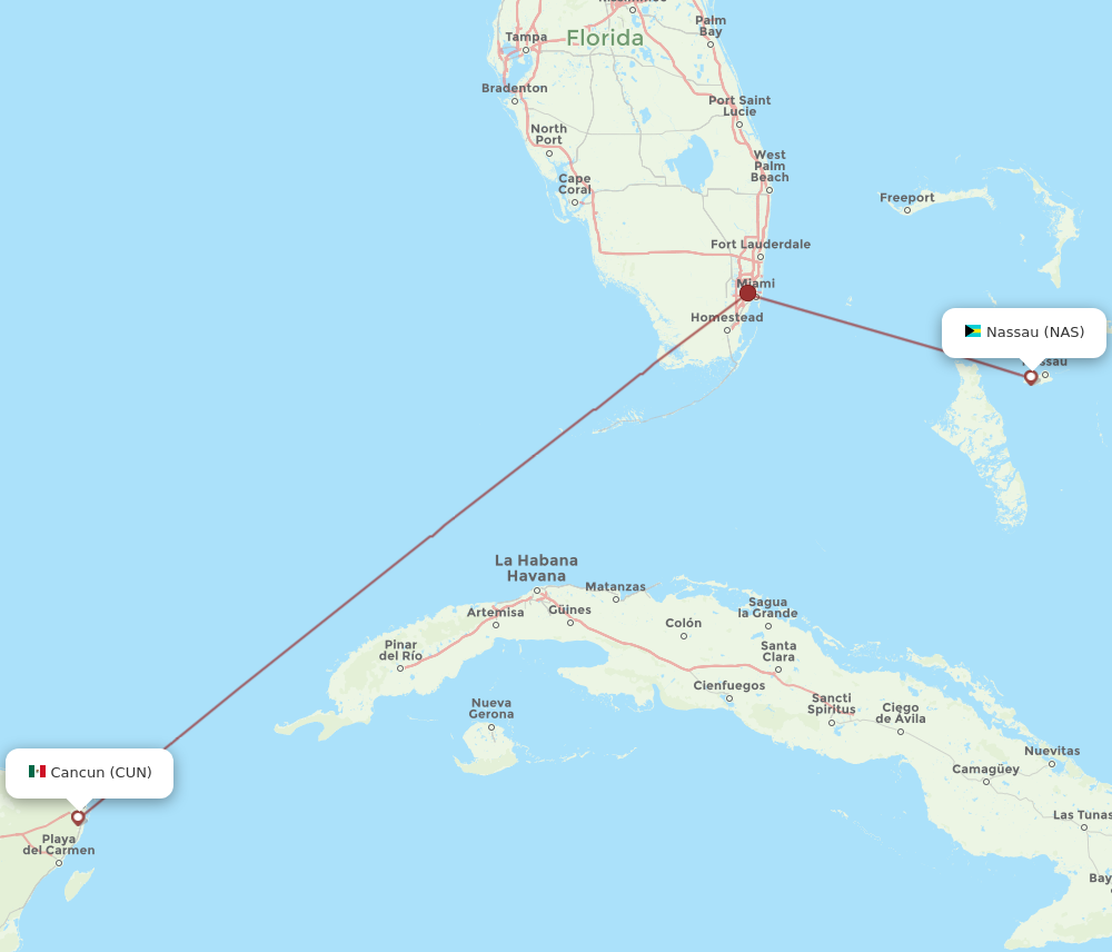 Flights from Nassau to Cancun NAS to CUN Flight Routes