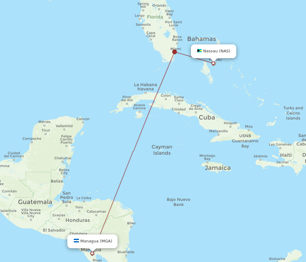 Flights from Nassau to Managua NAS to MGA Flight Routes