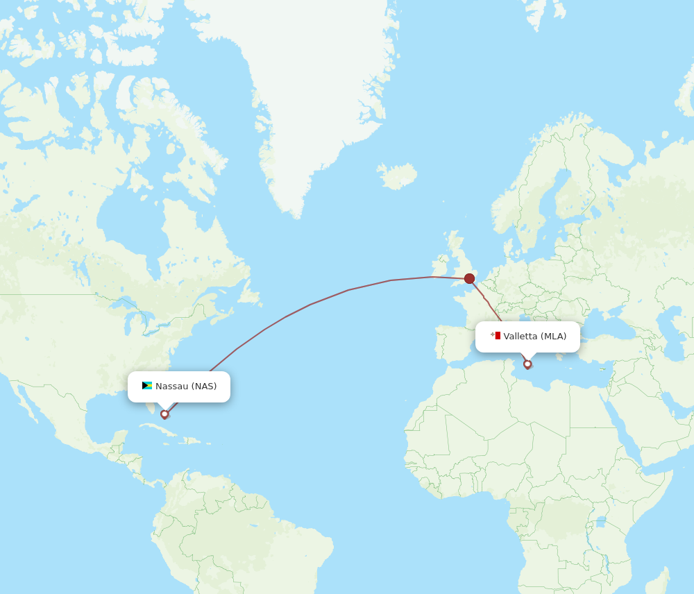 All flight routes from Malta to Nassau, MLA to NAS Flight Routes