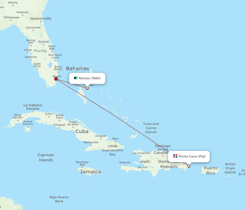 Flights from Nassau to Punta Cana NAS to PUJ Flight Routes