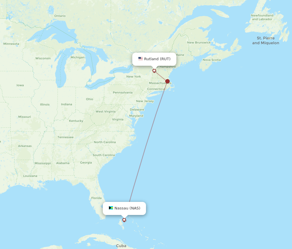 All flight routes from Nassau to Rutland, NAS to RUT - Flight Routes