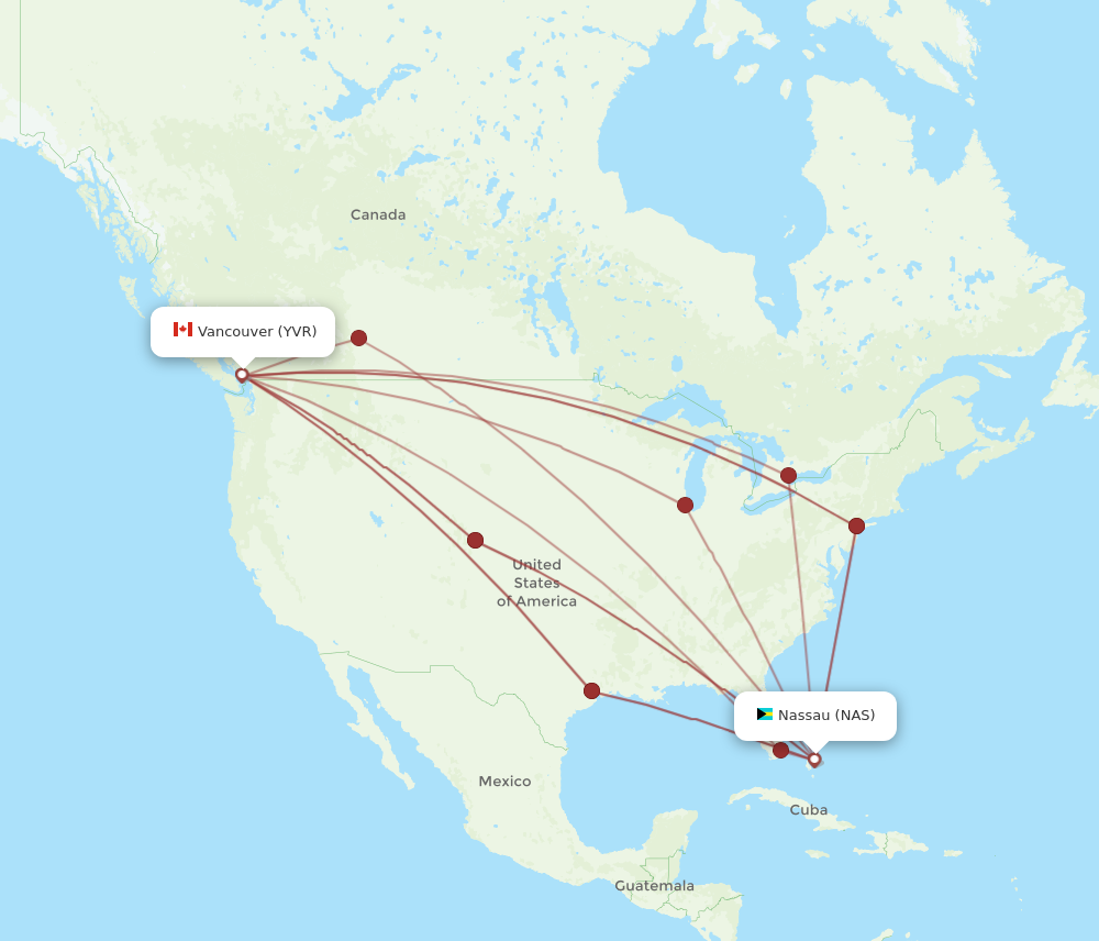 All Flight Routes From Vancouver To Nassau Yvr To Nas Flight Routes 4401