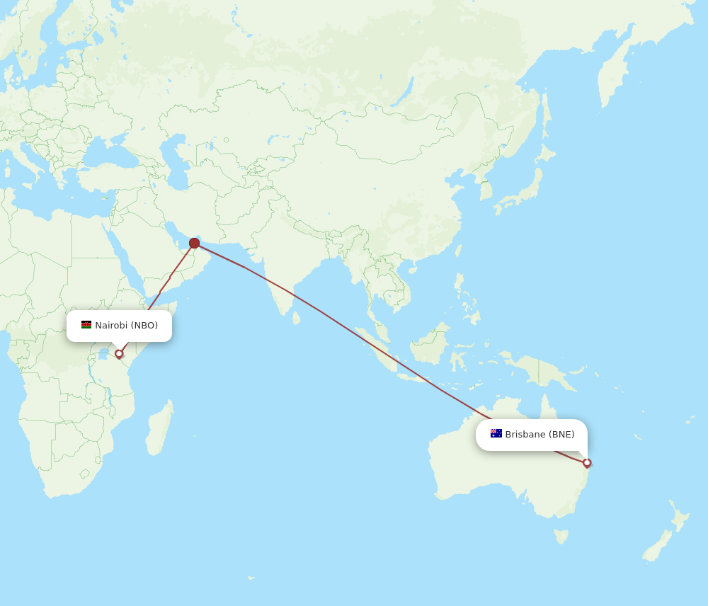 All flight routes from Nairobi to Brisbane, NBO to BNE Flight Routes