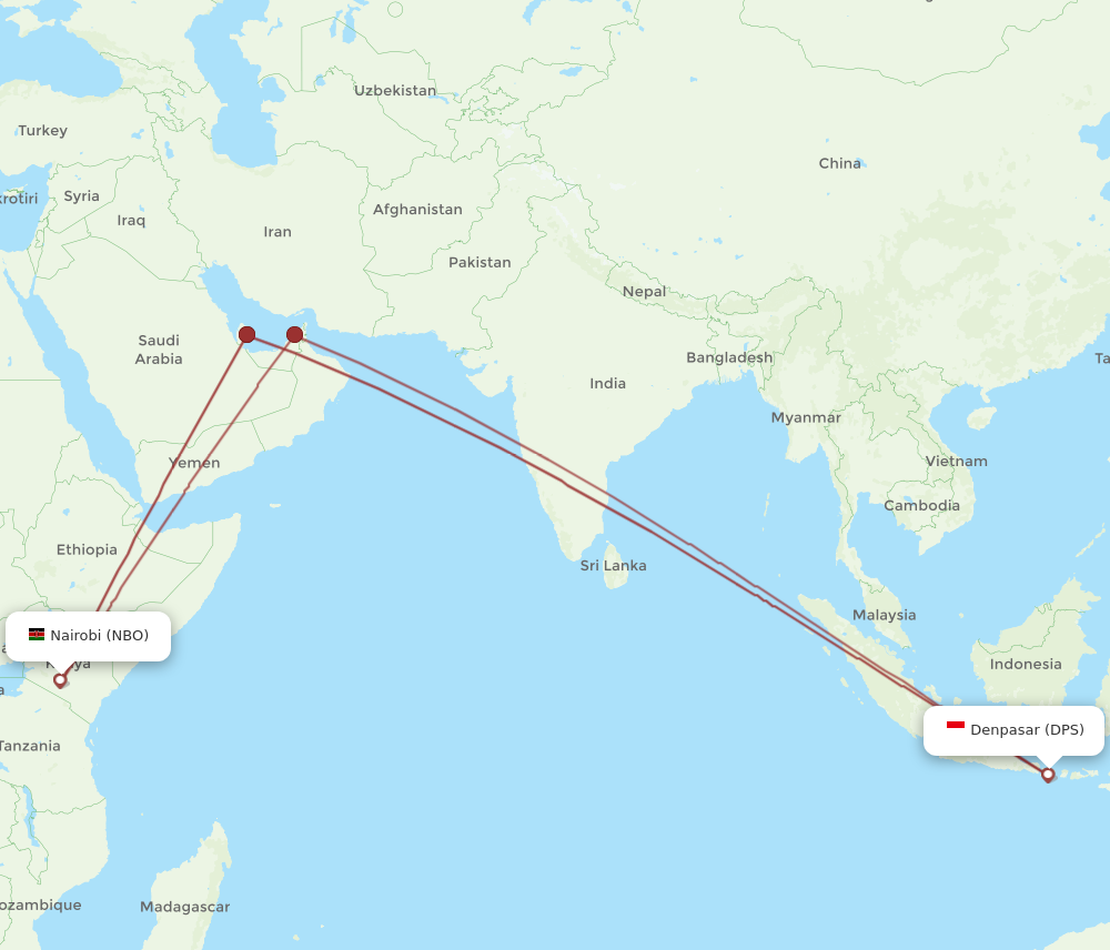 Flights from Nairobi to Denpasar, NBO to DPS Flight Routes