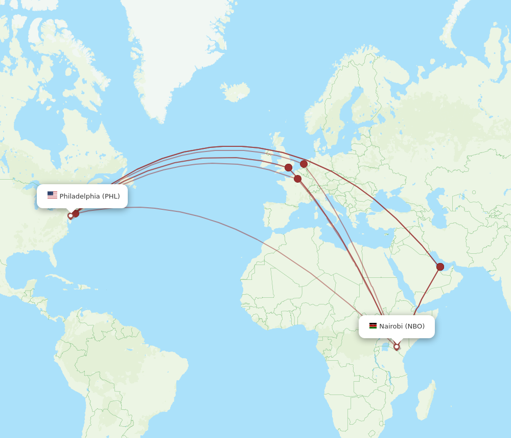 Flights from Nairobi to Philadelphia, NBO to PHL - Flight Routes