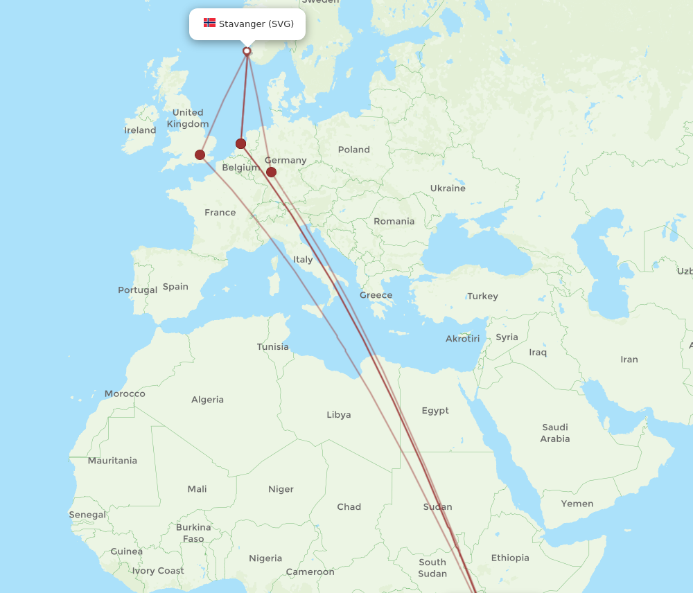 Flights from Nairobi to Stavanger, NBO to SVG Flight Routes