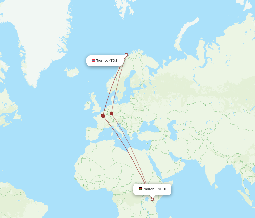 Flights from Tromso to Nairobi, TOS to NBO Flight Routes