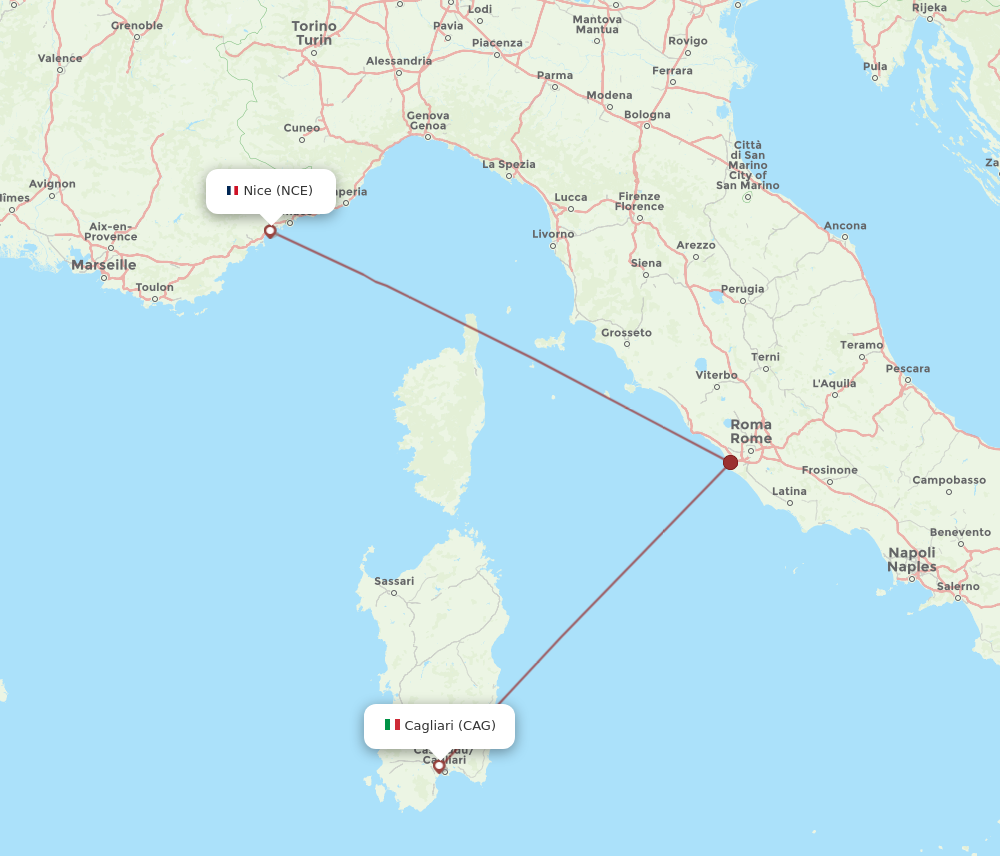 Flights from Nice to Cagliari NCE to CAG Flight Routes