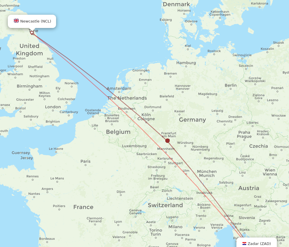 Flights from Newcastle to Zadar NCL to ZAD Flight Routes