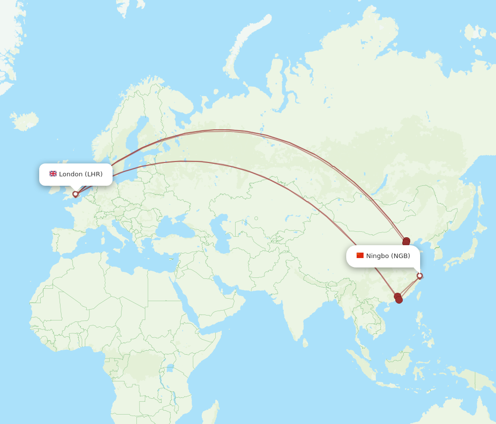 NGB to LHR flights and routes map