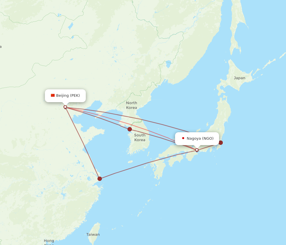 NGO to PEK flights and routes map