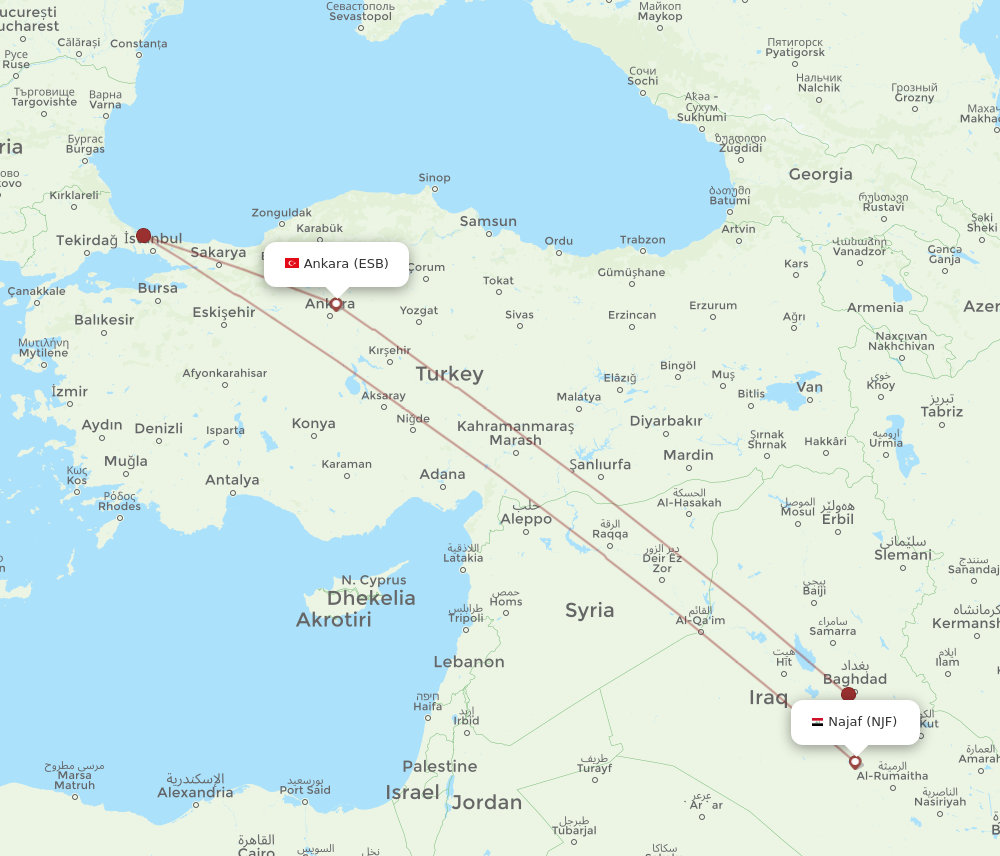 Flights from Al Najaf to Ankara NJF to ESB Flight Routes