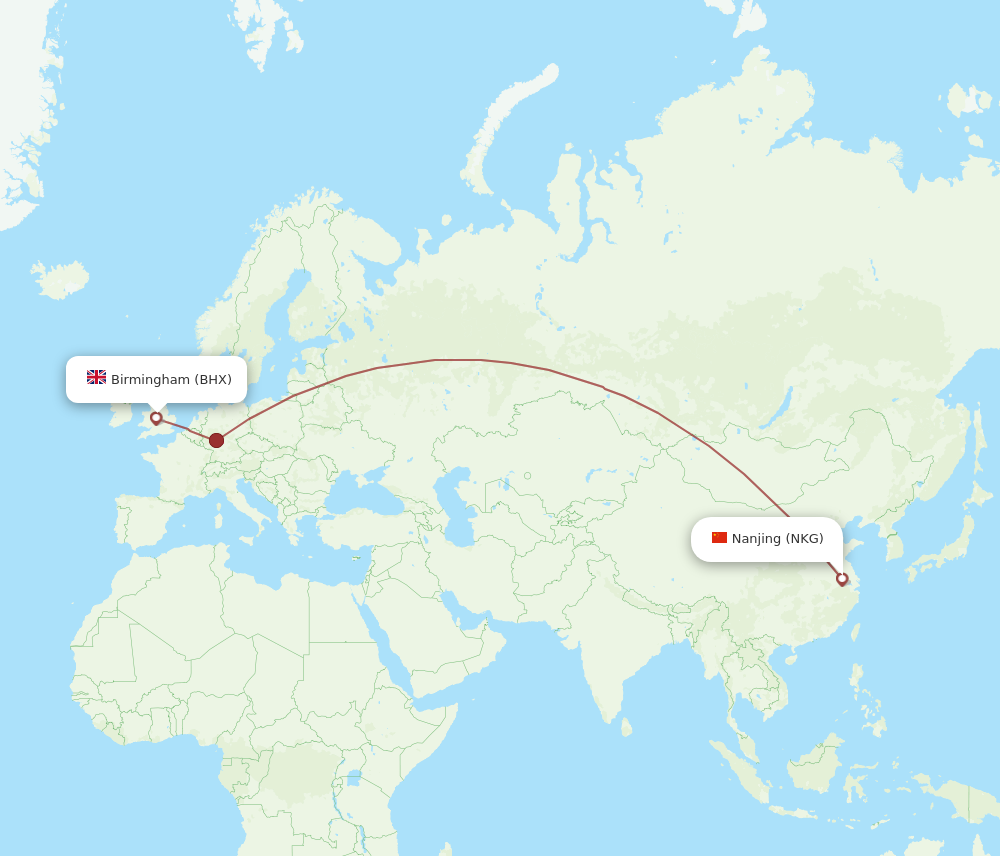 NKG to BHX flights and routes map