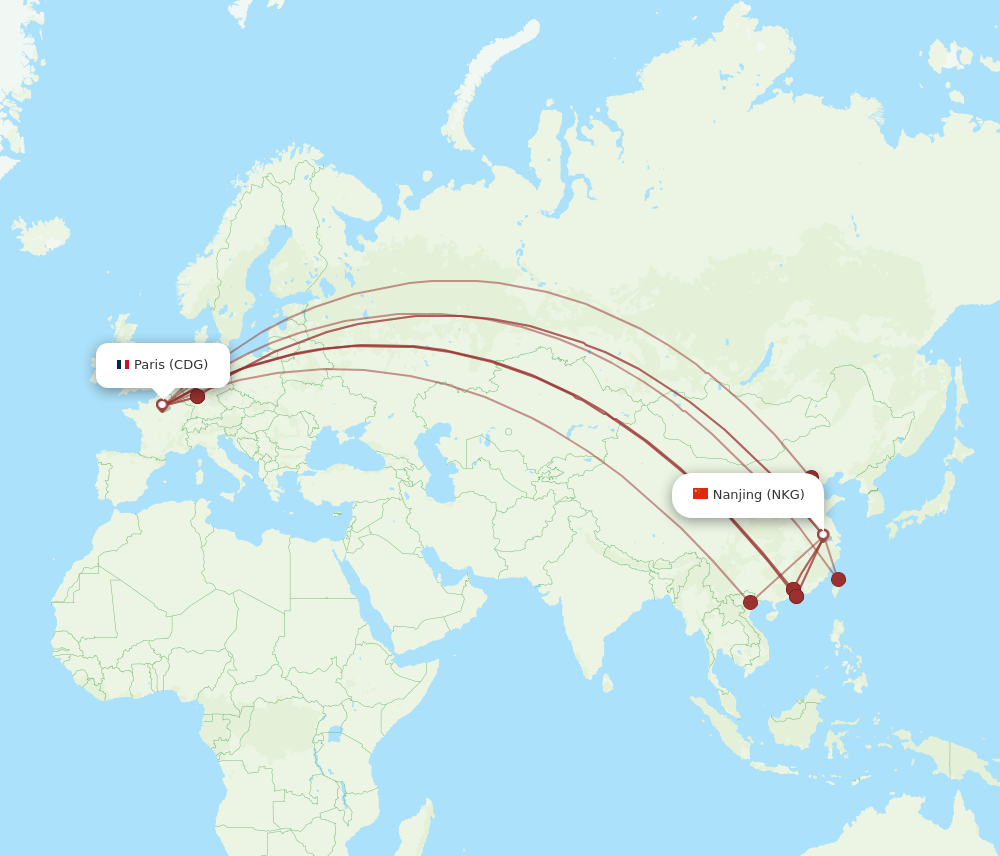 NKG to CDG flights and routes map