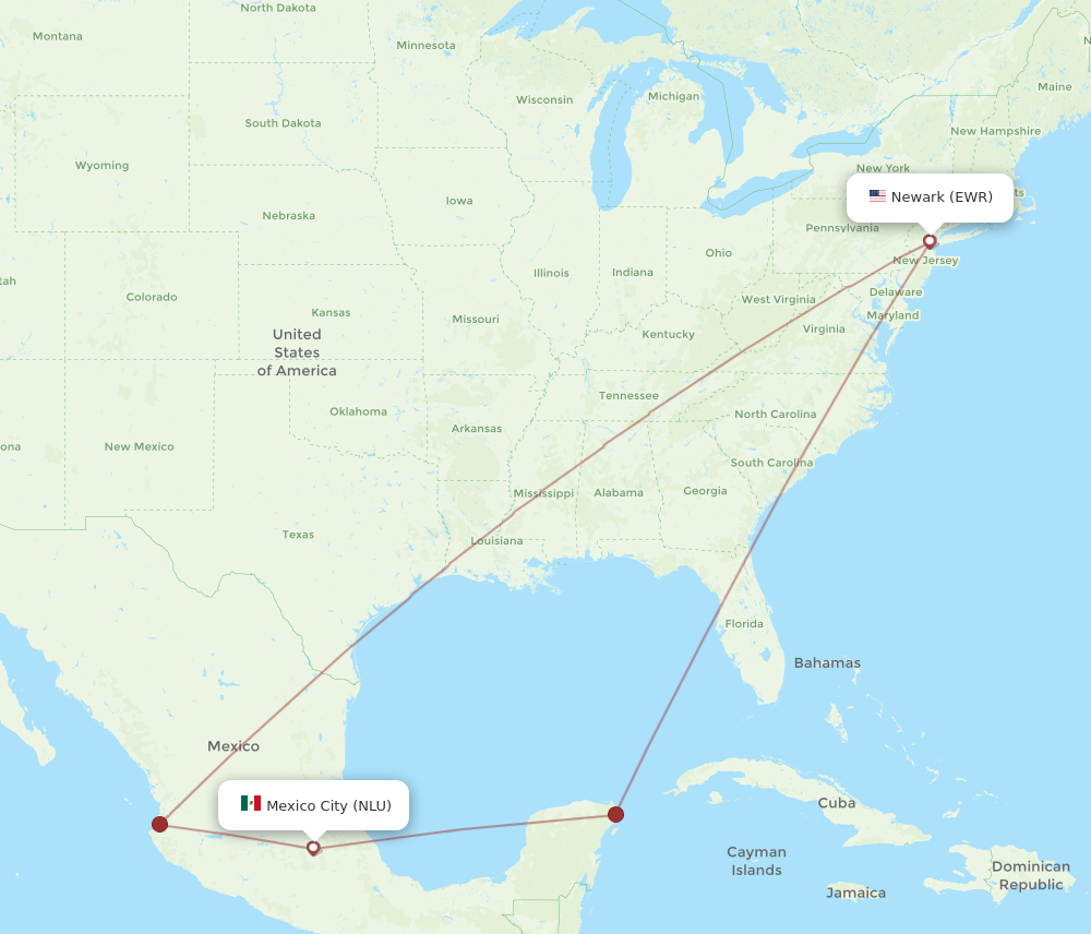 Flights from Mexico City to New York NLU to EWR Flight Routes