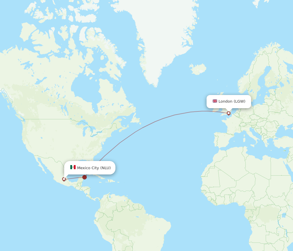 Flights from Mexico City to London NLU to LGW Flight Routes