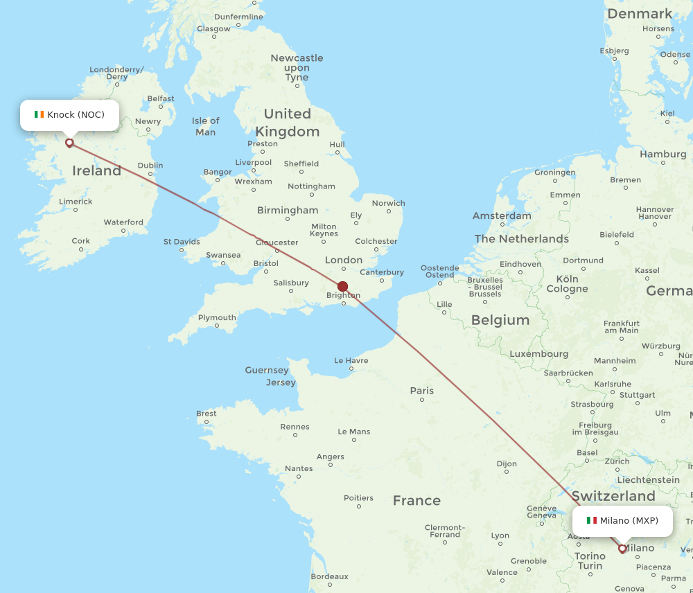 Flights from Knock to Milan NOC to MXP Flight Routes