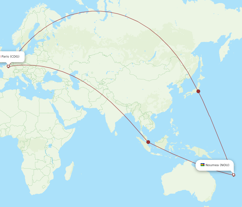 Flights from Noumea to Paris NOU to CDG Flight Routes