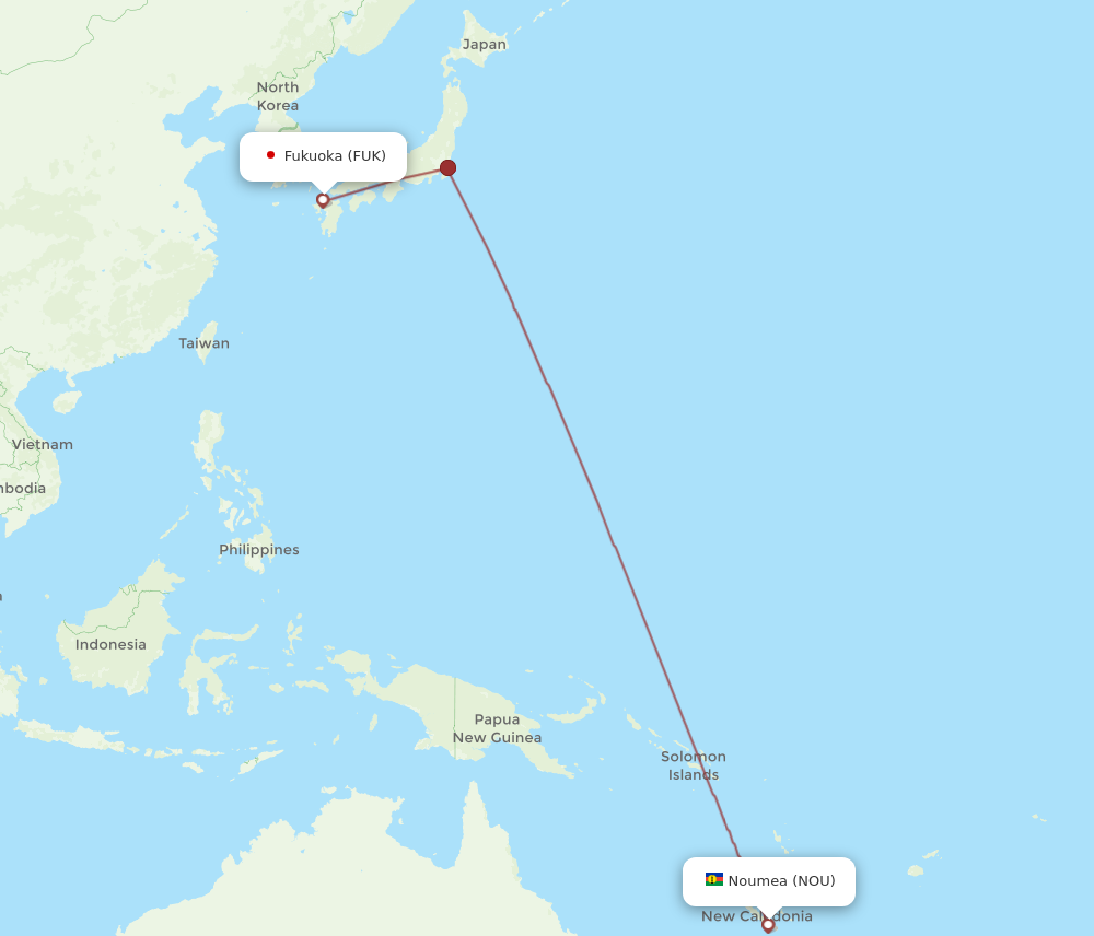 Flights from Noumea to Fukuoka, NOU to FUK - Flight Routes