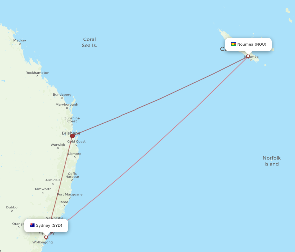 Flights from Noumea to Sydney NOU to SYD Flight Routes