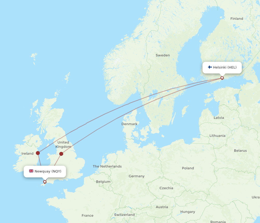 Flights from Newquay to Helsinki NQY to HEL Flight Routes