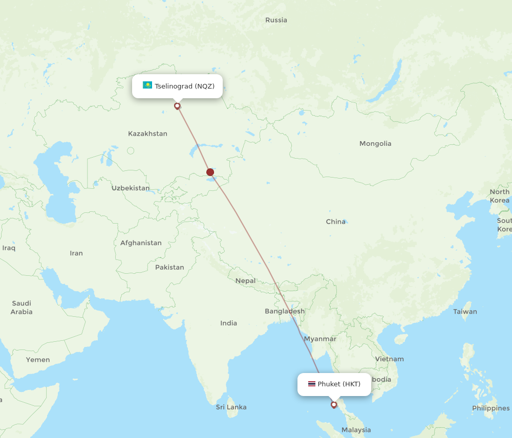 Flights from Astana to Phuket NQZ to HKT Flight Routes