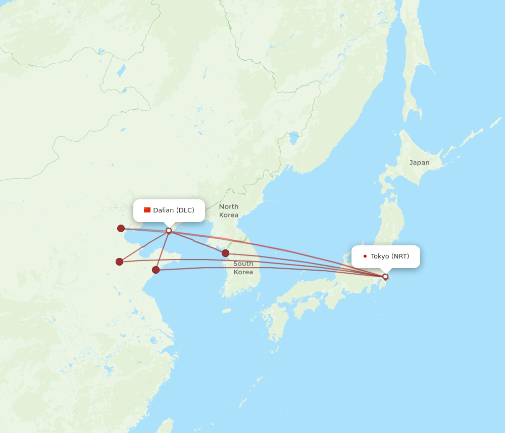 NRT to DLC flights and routes map