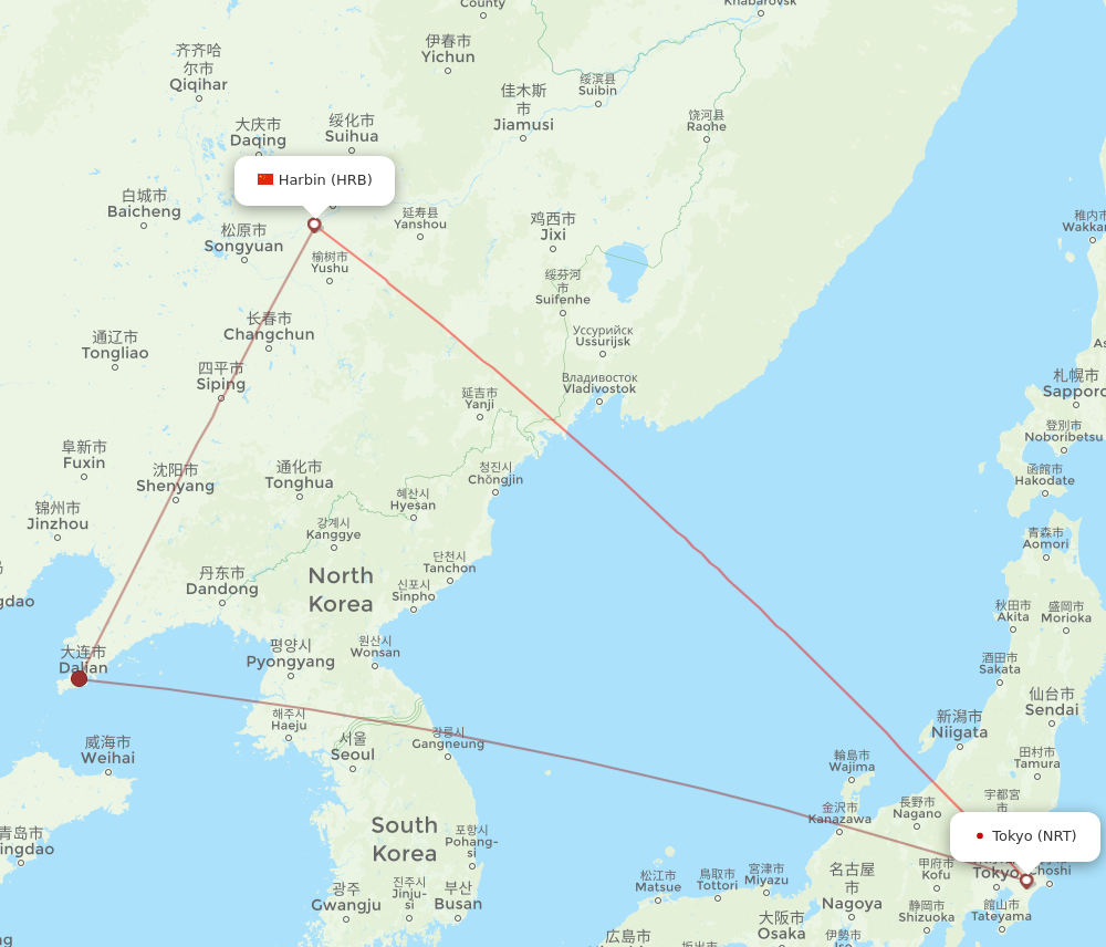 NRT to HRB flights and routes map