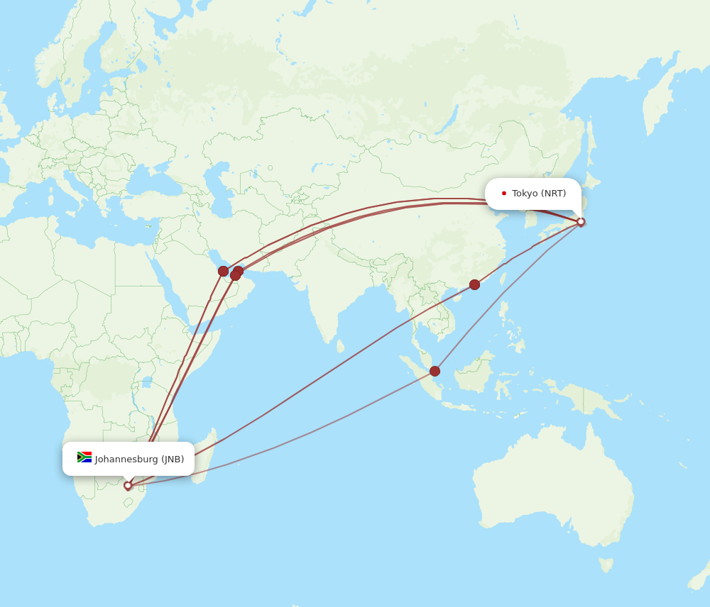 All Flight Routes From Tokyo To Johannesburg Nrt To Jnb Flight Routes 7874