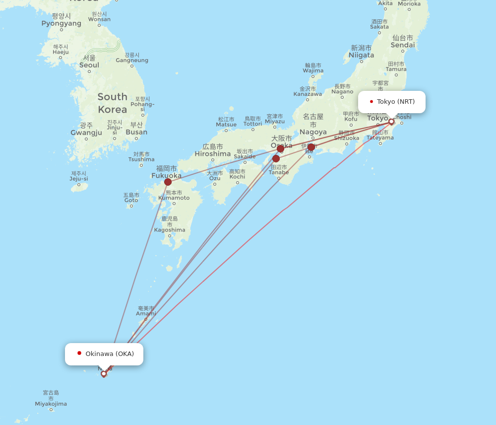 Flights from Tokyo to Okinawa NRT to OKA Flight Routes