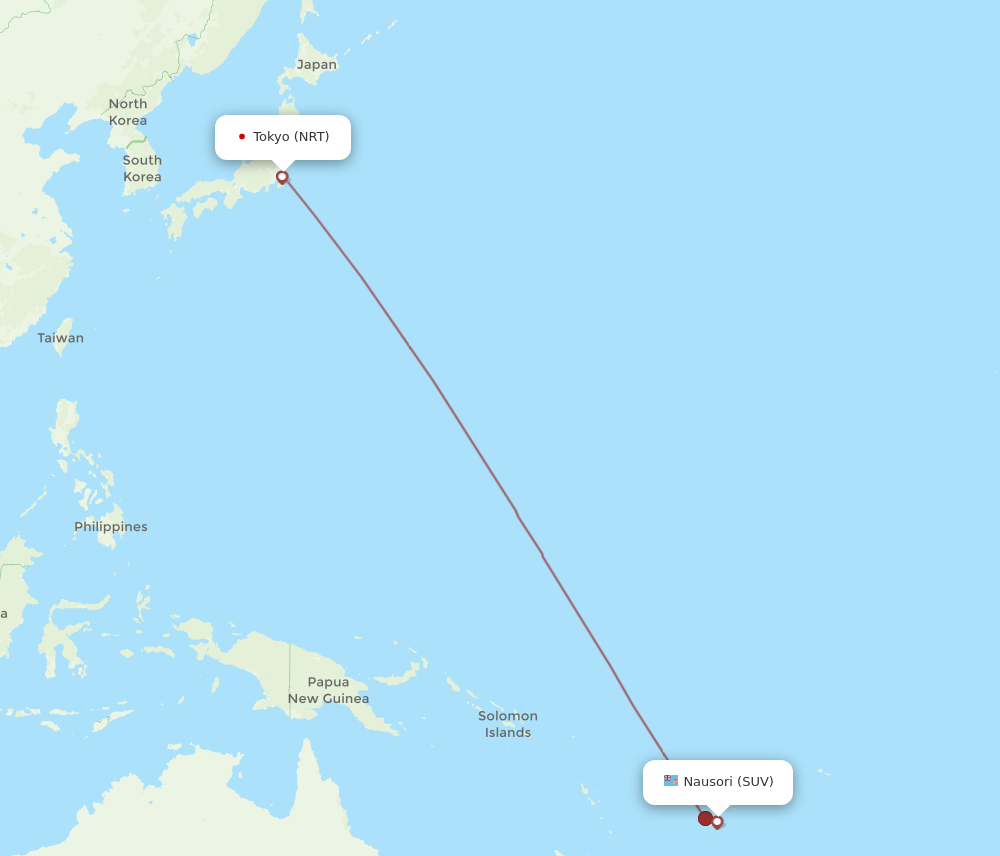 Flights from Tokyo to Suva NRT to SUV Flight Routes