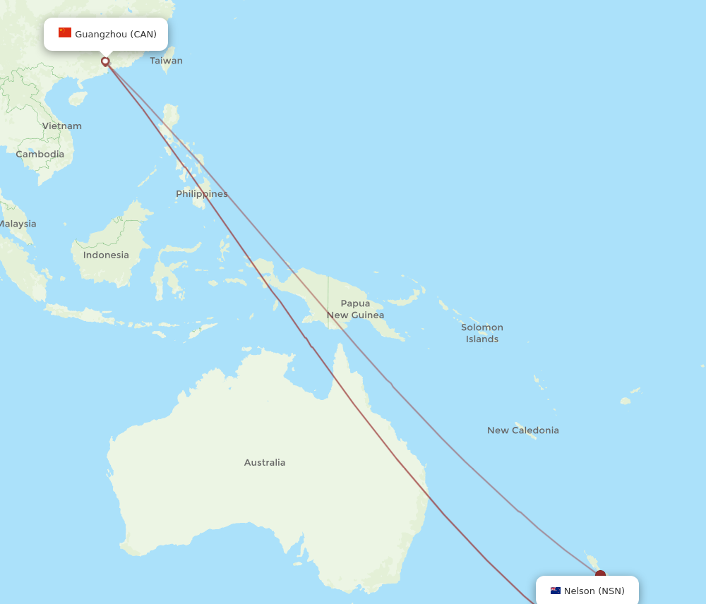 NSN to CAN flights and routes map