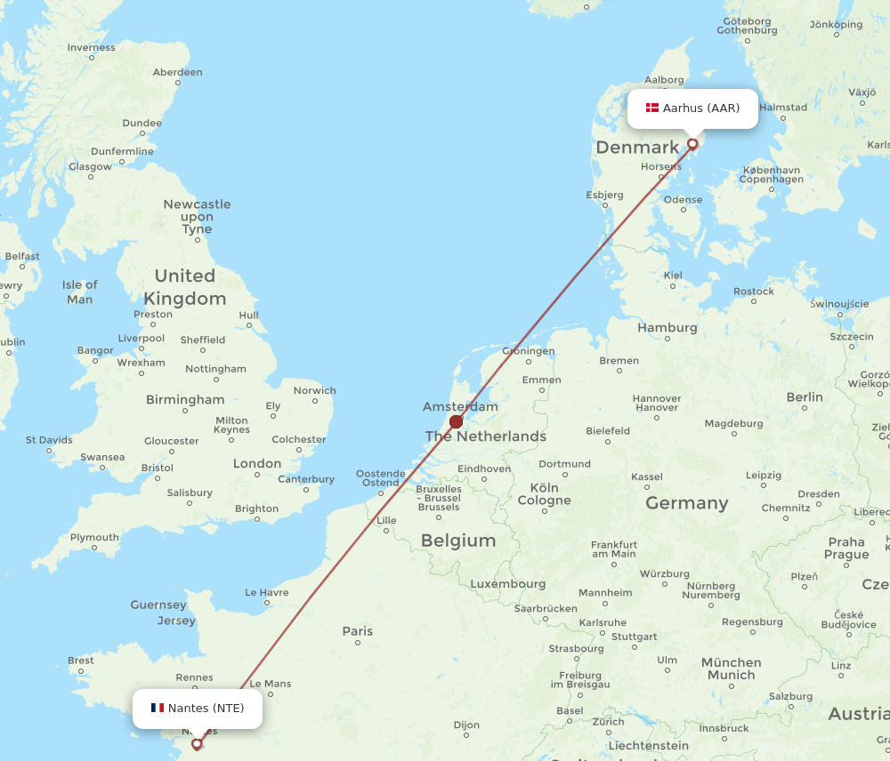 Flights from Nantes to Aarhus NTE to AAR Flight Routes