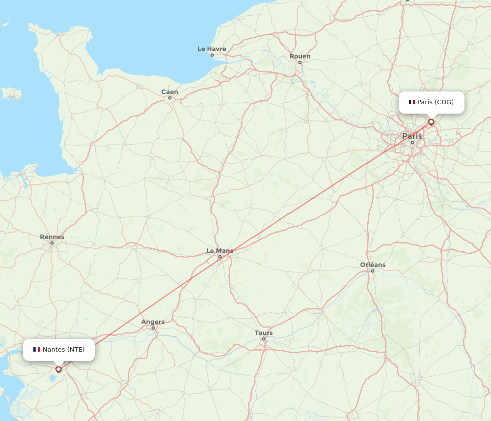 NTE to CDG flights and routes map